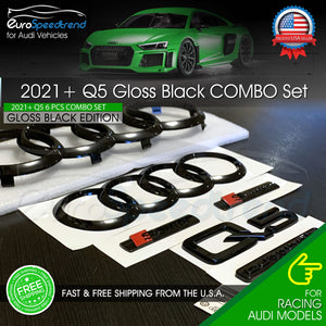 2021 Audi Q5 Emblem Gloss Black Rings Front Rear Quattro Sline Combo Set OE 6PCS