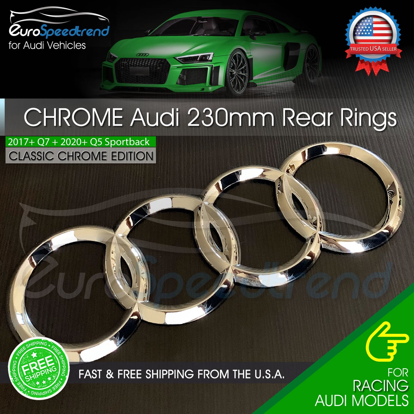AUDI Q7 Chrome Rear Rings SQ7 Trunk Lid Badge Logo Emblem OEM 2017 230mm