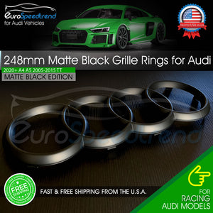 Audi Rings Front Grille Matte Black 248mm Hood Emblem Badge B9.5 A4 A5 2020+ TT