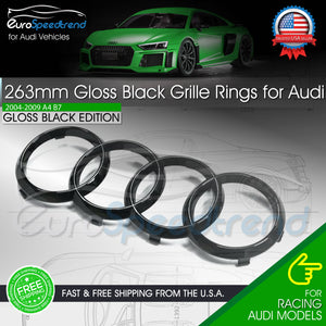 Audi Rings Front 263mm Grille Hood Emblem Gloss Black Badge B7 A4 2004 - 2009