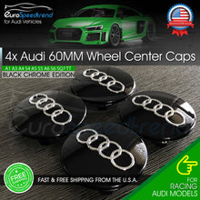 Load image into Gallery viewer, 60mm Audi Black Chrome Wheel Rim Center Hub Caps Emblem 4PC Set 4B0601170 OE
