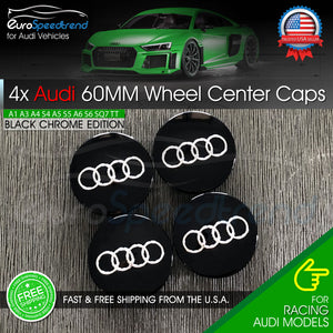 60mm Audi Black Chrome Wheel Rim Center Hub Caps Emblem 4PC Set 4B0601170 OE