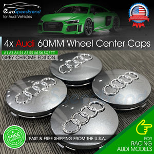 60mm Audi Grey Chrome Wheel Rim Center Hub Caps Emblem 4PC Set 4B0601170 OE