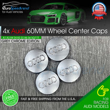 Load image into Gallery viewer, 60mm Audi Grey Chrome Wheel Rim Center Hub Caps Emblem 4PC Set 4B0601170 OE
