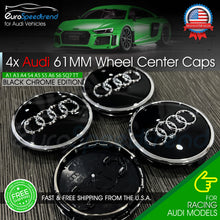 Load image into Gallery viewer, 61mm Audi Black Chrome Wheel Rim Center Hub Caps Emblem 4PC Set 8W0601170JG3 OE
