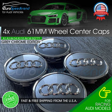 Load image into Gallery viewer, Audi Grey Chrome 61mm Wheel Rim Center Hub Caps Emblem 4PC Set 8W0601170JG3 OE
