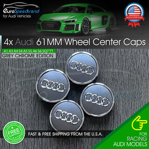 Audi Grey Chrome 61mm Wheel Rim Center Hub Caps Emblem 4PC Set 8W0601170JG3 OE