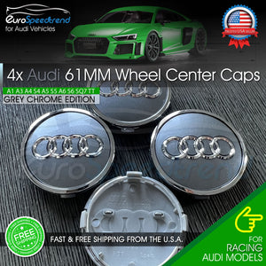 Audi Grey Chrome 61mm Wheel Rim Center Hub Caps Emblem 4PC Set 8W0601170JG3 OE