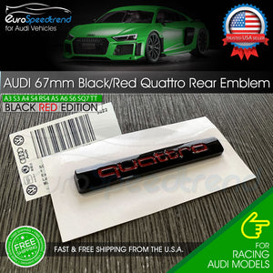 Audi Quattro Emblem Black Red 67MM Rear Liftgate Trunk Badge OEM A3 A4 A5 A6 Q5