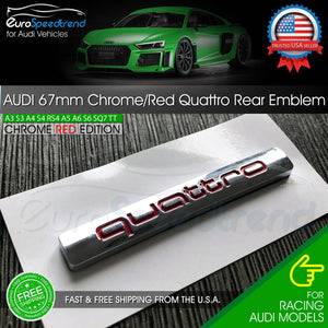 Audi Quattro Emblem Chrome Red 67MM Rear Liftgate Trunk Badge OEM A3 A4 A5 A6 Q5