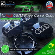 Load image into Gallery viewer, Audi Black Chrome 68mm Wheel Rim Center Hub Caps Emblem 4PC Set 4B0601170A OE
