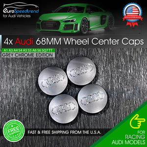 Audi Grey Chrome Wheel Center Caps 68mm Hub Emblem 4PC Set 4B0601170A OE