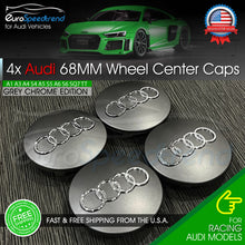 Load image into Gallery viewer, Audi Grey Chrome Wheel Center Caps 68mm Hub Emblem 4PC Set 4B0601170A OE
