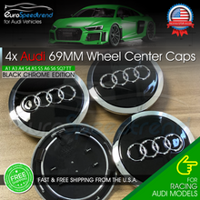 Load image into Gallery viewer, Audi 69mm Black Chrome Wheel Rim Center Hub Caps Emblem 4PC Set 4B0601170A
