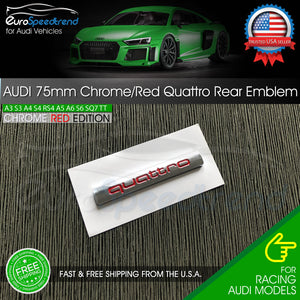 Audi Quattro Emblem Chrome Red 75mm Rear Liftgate Trunk Badge OEM A3 A4 A5 A6 Q5