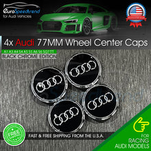 Load image into Gallery viewer, 77mm Audi Black Chrome Wheel Rim Center Hub Caps Emblem 4PC Set 4L0601170 OE
