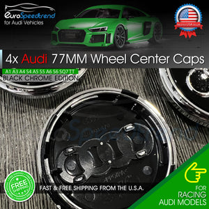 77mm Audi Black Chrome Wheel Rim Center Hub Caps Emblem 4PC Set 4L0601170 OE