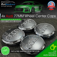 Load image into Gallery viewer, Audi 77mm Grey Chrome Wheel Rim Center Hub Caps Emblem 4PC Set 4L0601170 OE
