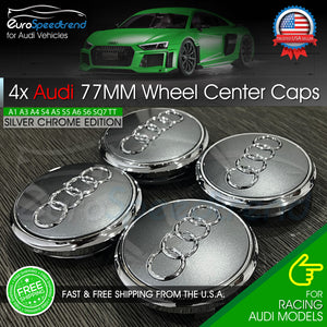 Audi 77mm Grey Chrome Wheel Rim Center Hub Caps Emblem 4PC Set 4L0601170 OE