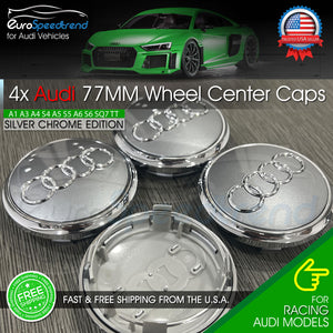 Audi 77mm Grey Chrome Wheel Rim Center Hub Caps Emblem 4PC Set 4L0601170 OE