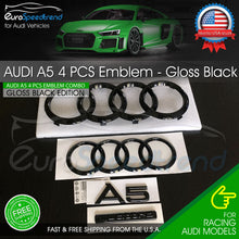 Load image into Gallery viewer, Audi A5 Front Rear Rings Emblem Gloss Black Trunk Logo Quattro Badge Set OE 4PC
