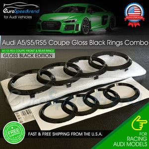 Audi Coupe Gloss Black Rings A5 S5 RS5 Front Grille Rear Emblem Combo Set Trunk