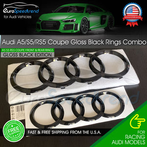 Audi Coupe Gloss Black Rings A5 S5 RS5 Front Grille Rear Emblem Combo Set Trunk