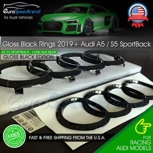 Gloss Black Audi Rings Front Rear Emblem 2020+ A5 S5 Sportback Trunk Badge OE