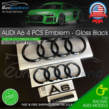 Load image into Gallery viewer, 2020 Audi A6 Front Rear Rings Emblem Gloss Black Quattro Trunk Badge Set OE 4PC
