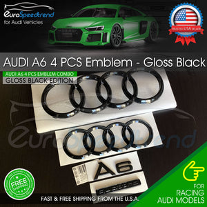 2020 Audi A6 Front Rear Rings Emblem Gloss Black Quattro Trunk Badge Set OE 4PC