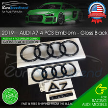 Load image into Gallery viewer, 2019+ Audi A7 Front Rear Rings Emblem Gloss Black Logo Quattro Badge Set OE 4PC
