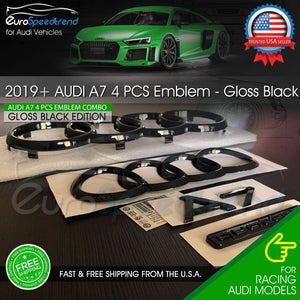 2019+ Audi A7 Front Rear Rings Emblem Gloss Black Logo Quattro Badge Set OE 4PC
