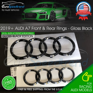 2019+ Audi A7 Rings Front Grill Rear Ring Emblem S7 RS7 Gloss Black Logo OE Set