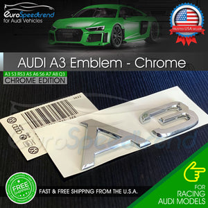 Audi A3 Chrome Emblem 3D Badge Rear Trunk Lid for S Line Logo Nameplate