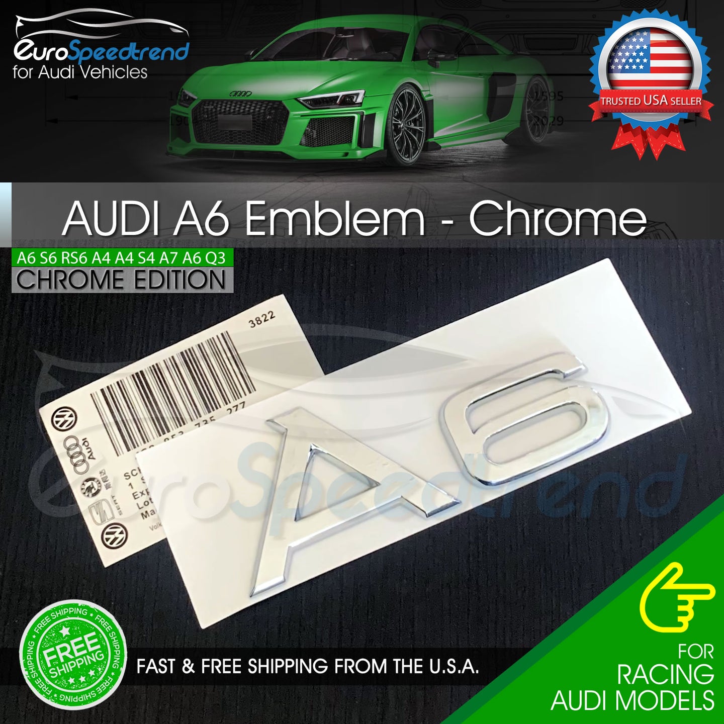 Audi A6 Chrome Emblem 3D Rear Trunk Lid Badge OEM S Line Logo Nameplate