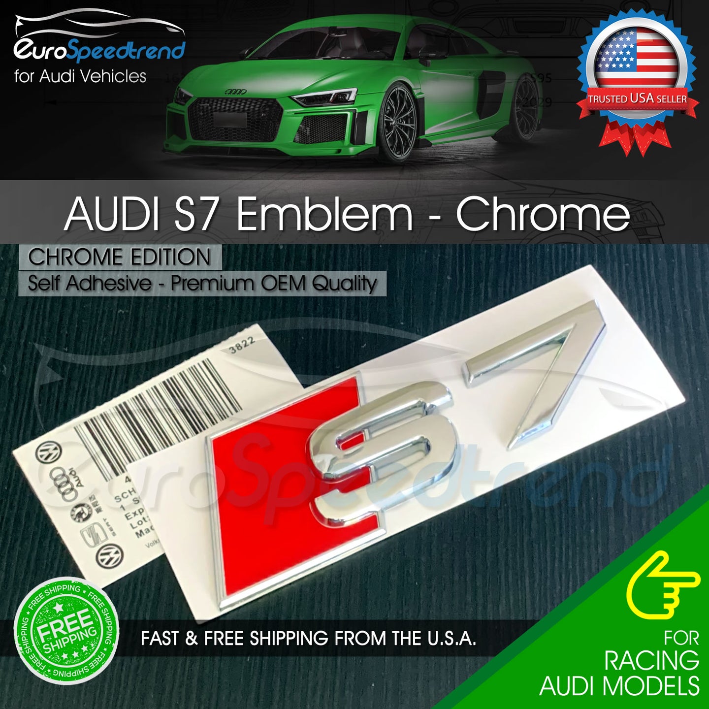 Audi S7 Chrome Emblem 3D Rear Trunk Lid Badge OEM S Line Logo Nameplate A7