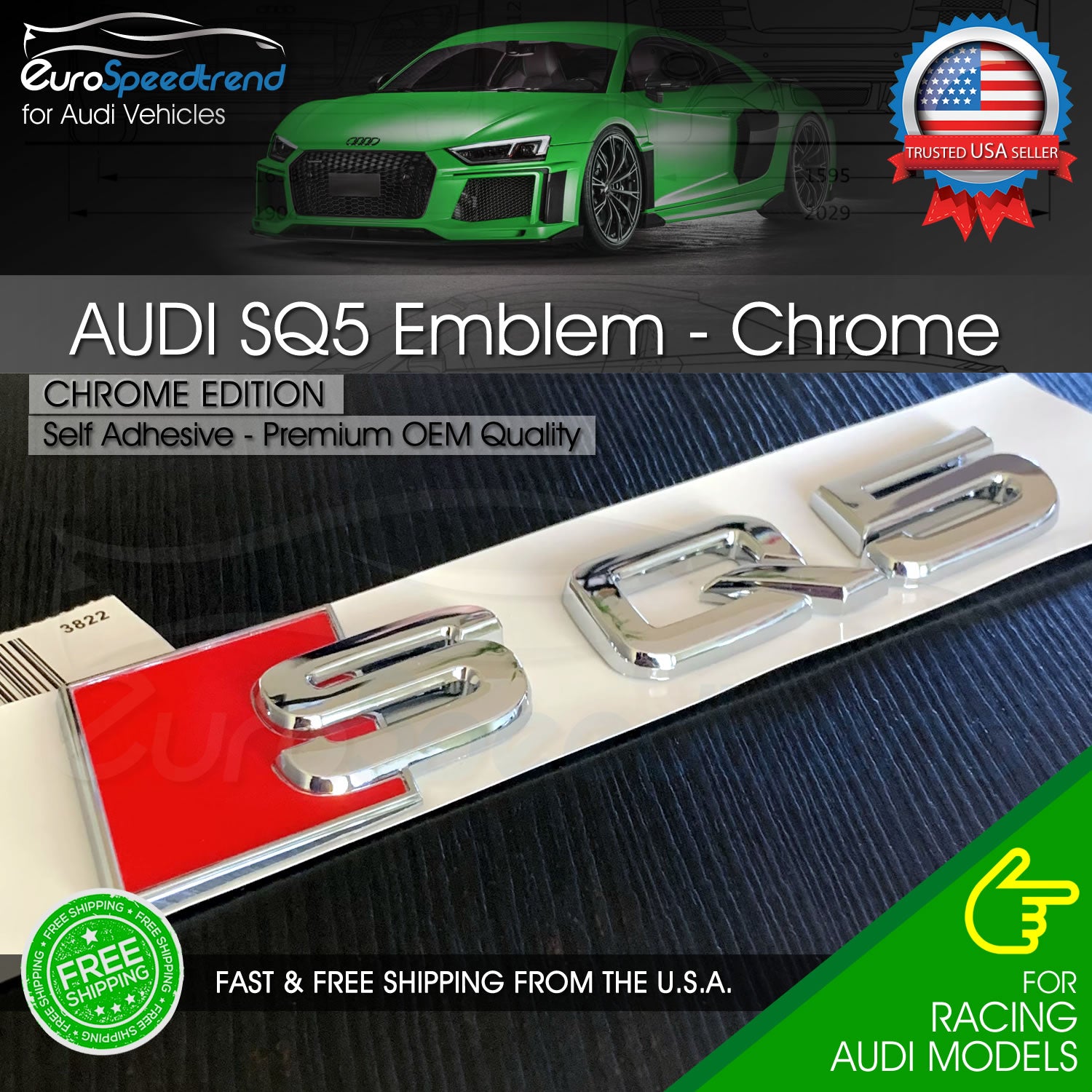 Audi SQ5 Chrome Emblem 3D Badge Rear Trunk Tailgate for Audi S Line Lo