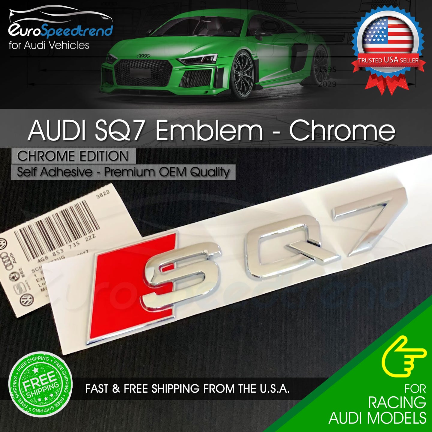 Audi SQ7 Chrome Emblem 3D Trunk Logo Badge Rear Tailgate Lid Nameplate Q7