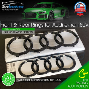 Audi etron Ring Front Grille & Rear E-TRON SUV Trunk Gloss Black Emblem Badge OE