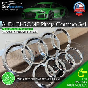 Audi Chrome Rings Front Grill & Rear Trunk Emblem OE Logo A3 A4 S4 A5 S5 A6 S6