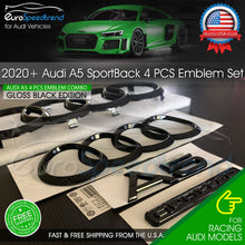 Load image into Gallery viewer, 2020 Audi A5 Sportback Front Rear Curve Rings Emblem Gloss Black Quattro 4PC Set
