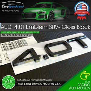 4.0T Emblem Gloss Black 3D Badge Trunk for Audi Nameplate OEM SUV Q5 Q7 S Line