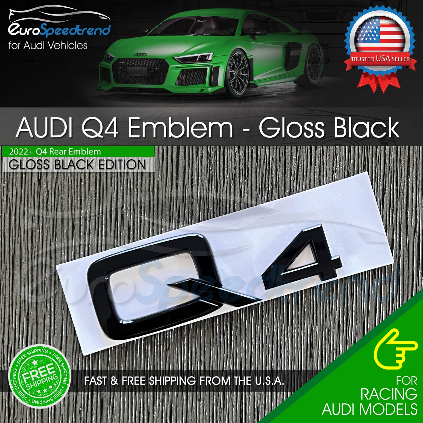 Audi Q4 Gloss Black Emblem Rear Trunk Lid Badge OEM SLine Logo Nameplate Etron
