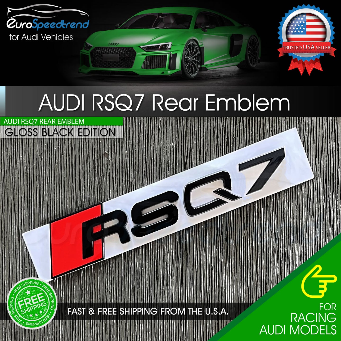 Audi RSQ7 Gloss Black Emblem 3D Trunk Logo Badge Rear Tailgate OEM Nameplate SQ7