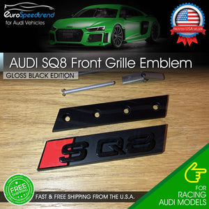 Audi SQ8 Front Grill Emblem Gloss Black for Q8 SQ8 Hood Grille Badge Nameplate