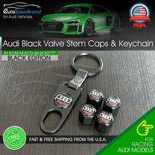 Load image into Gallery viewer, Audi Valve Stem Caps and Keychain Black Emblem Wheel Tire Cap A3 A4 A5 A6 Q5 Q7

