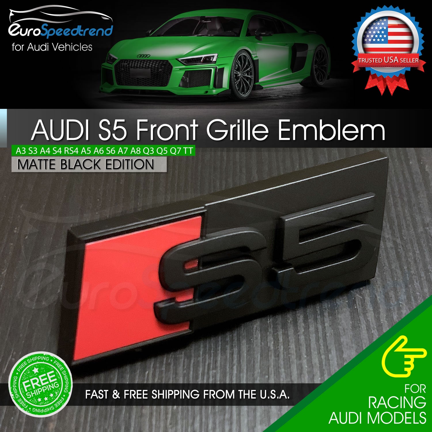 Audi S5 Black Front Grill Emblem for A5 S5 Hood Grille Badge Nam