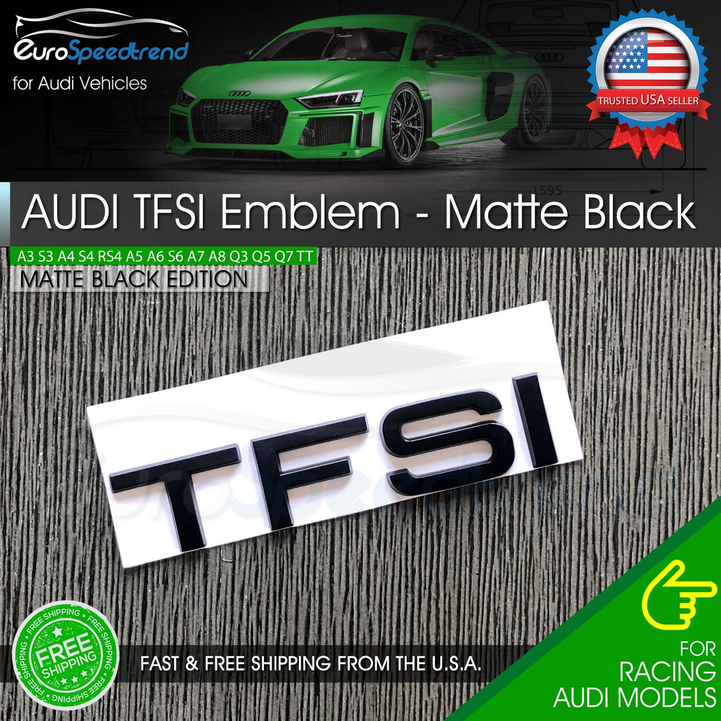 Audi TFSI Matte Black Emblem 3D Rear Trunk Lid Badge OEM SLine A3 A4 A5 A6 Q3 Q5
