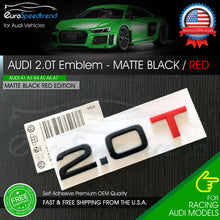 Load image into Gallery viewer, 2.0T Emblem Trunk Matte Black &amp; Red 3D Badge Audi Nameplate OEM Compact S Line
