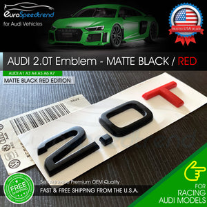 2.0T Emblem Trunk Matte Black & Red 3D Badge Audi Nameplate OEM Compact S Line
